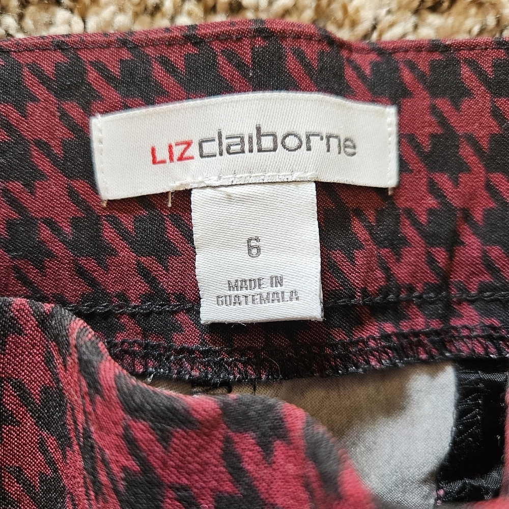 Liz Claiborne Lisa Straight Leg Pull On Mid Rise Burgandy Houndstooth Pants 6 - Picture 5 of 5